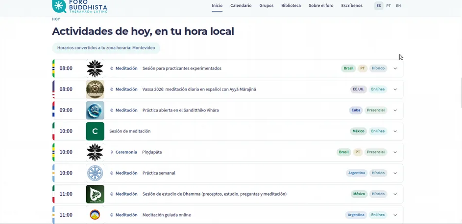 Calendario del foro con las actividades del día convertidas a la hora local